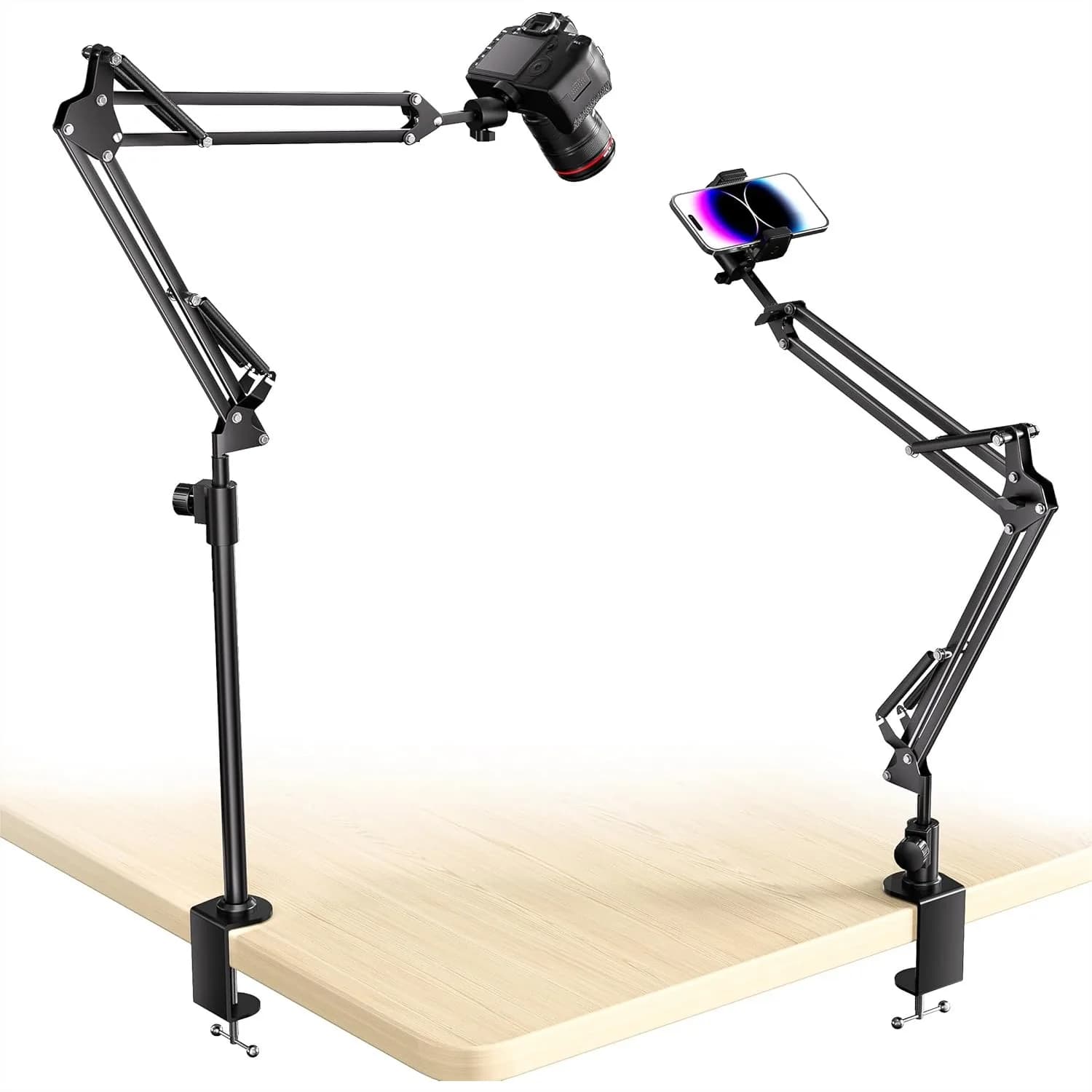 Supporto per Telecamera Aerea con Rotazione a 360° ° Supporto Regolabile per Braccio e Telefono per Anello Luminoso DSLR/Webcam, Morsetto da Scrivania per Live Streaming