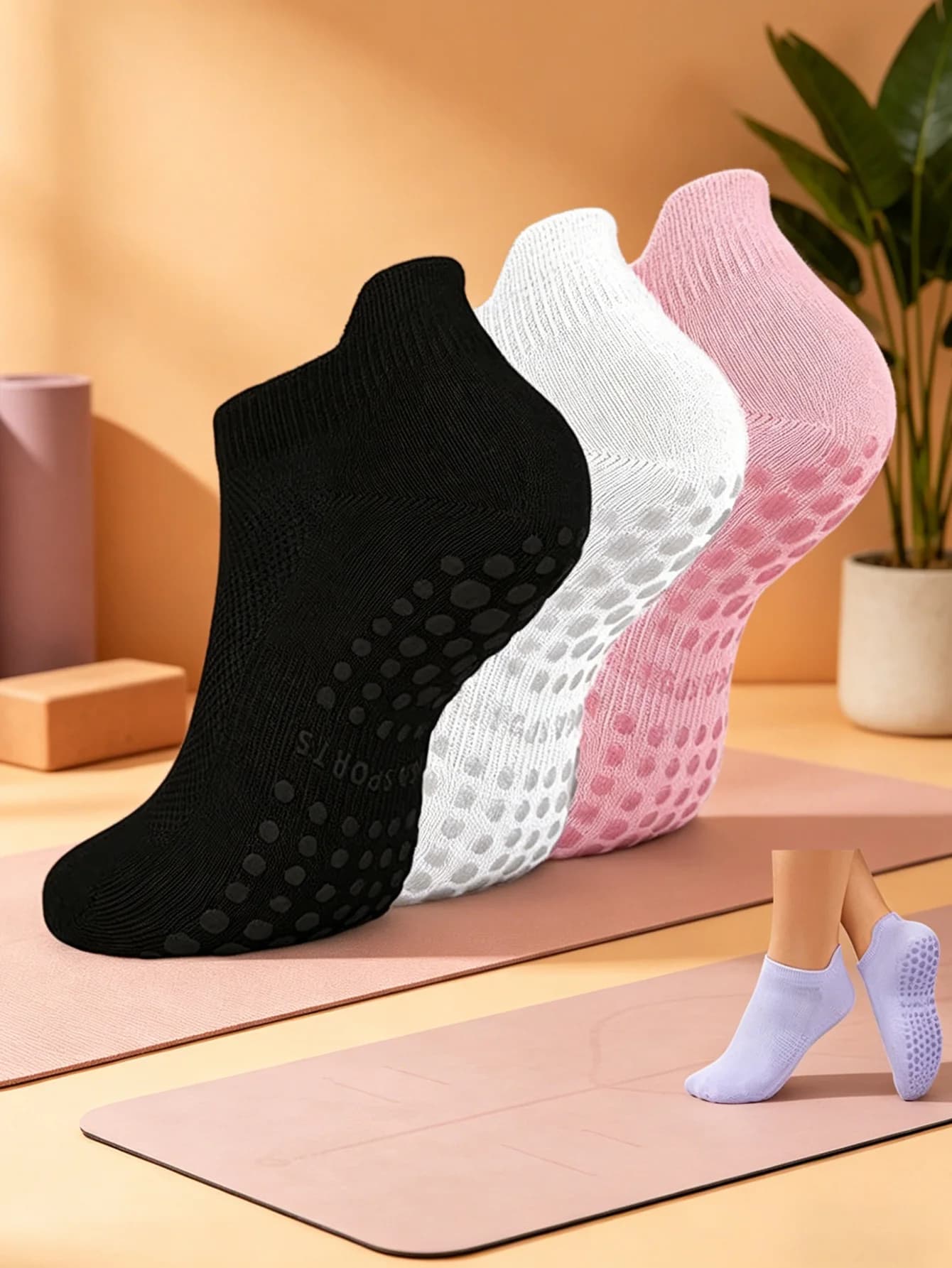 3 pairs of women's yoga socks, non-slip, no heel slippage, professional for skipping rope, aerobics, running, sports, non-slip socks, silicone breathable short socks