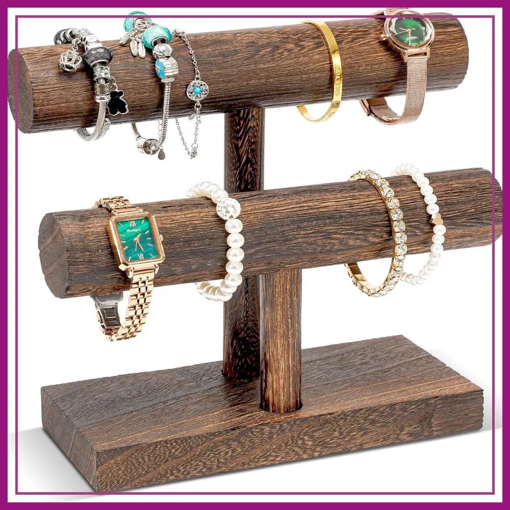 Espositore in Legno per Bracciali, Supporto a 2 Livelli a Forma di T per la Vendita