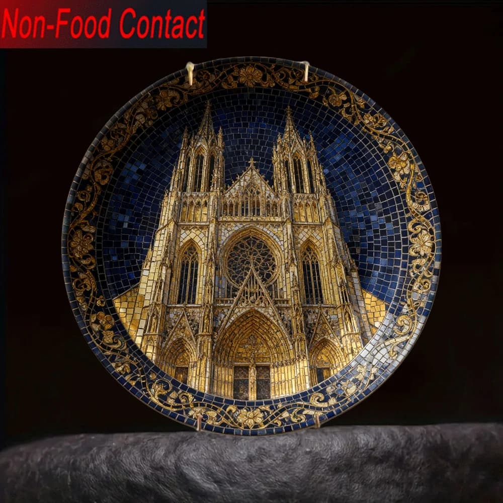 Piatto Decorativo in Ceramica con Mosaico Gotico 2D, Non Adatto al Contatto con Alimenti, Puro Ornamento Decorativo, Arte da Tavola per la Casa
