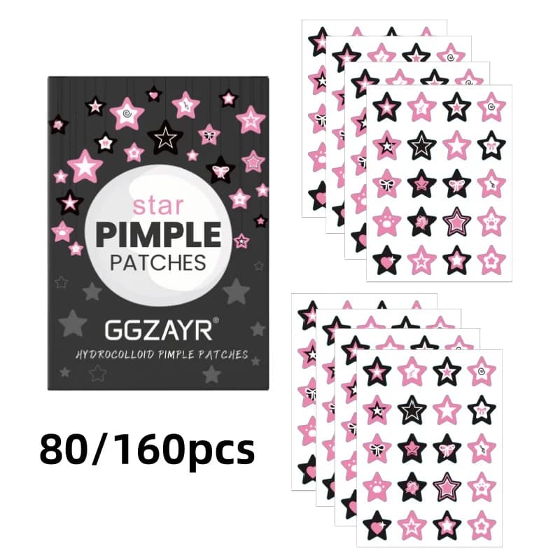 Set of 80/160 pieces Star acne patches – Various sizes, without alcohol, delicate deep cleansing, invisible and safe for sensitive skin