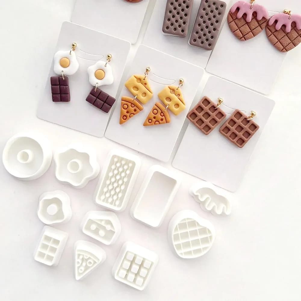 11Pcs/set Snack Themed Polymer Clay Cutters Set, Food Shapes Clay Molds for DIY Earrings, Pottery Stamps & Craft Decor