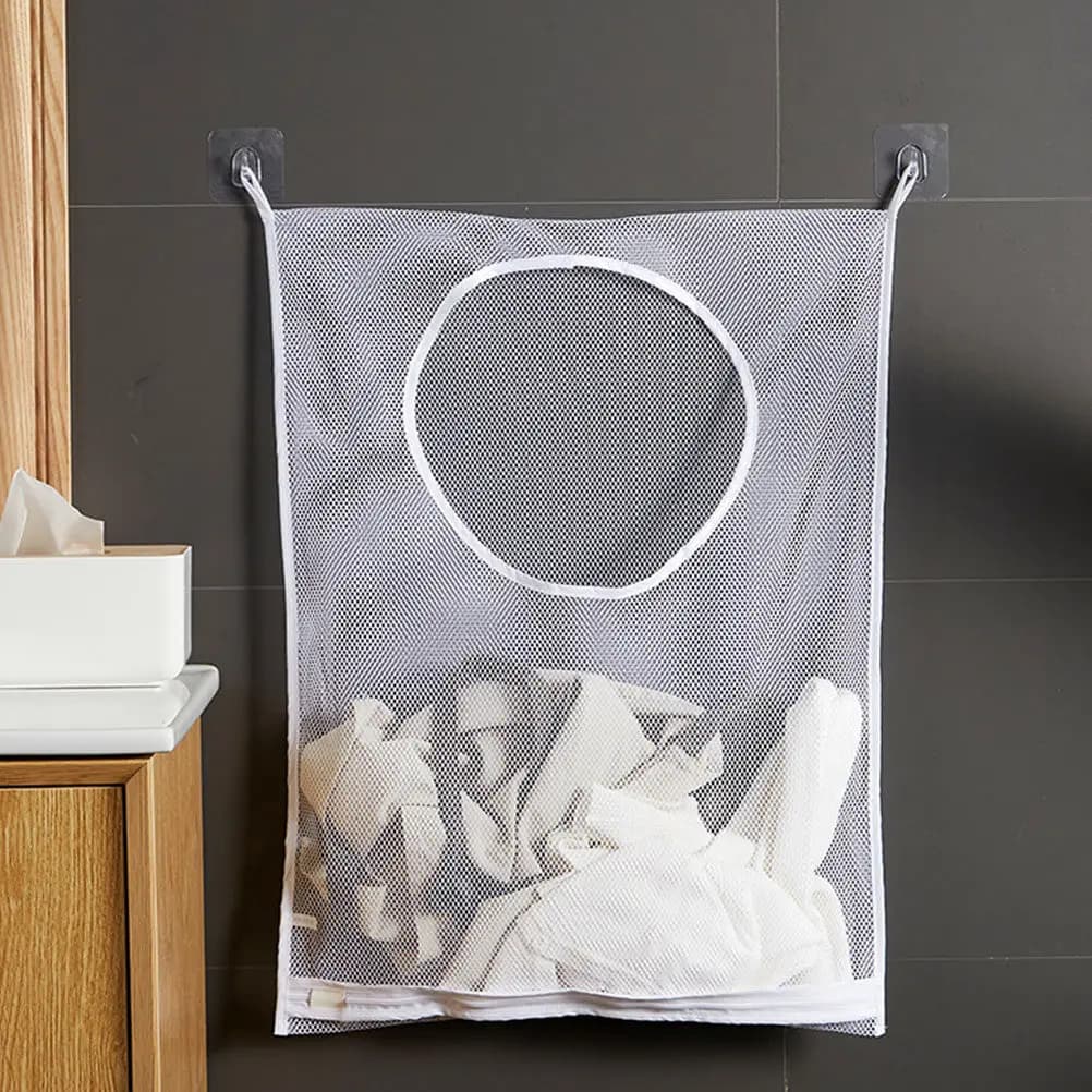 1Set Wall-Mounted Nylon Clothes Storage Bag with Bottom Zipper for Home Organization Foldable Clothing Sorting Pouch Laundry