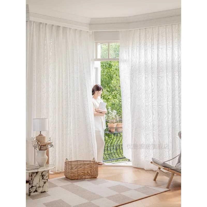 Tende trasparenti per finestre ricamate di lusso francesi di dimensioni personalizzate per soggiorno, sala da pranzo, camera da letto, decorazioni per finestre in tulle bianco
