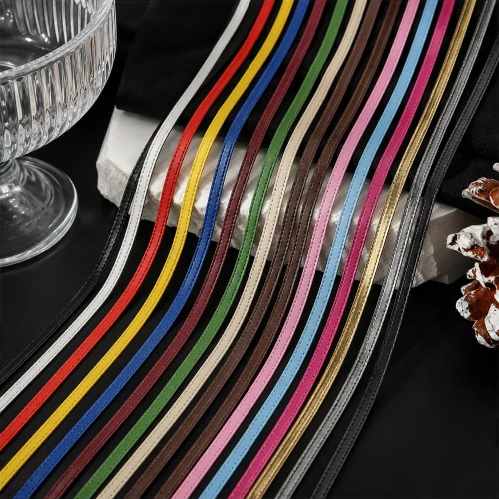 2M 5mm Width Mini Strap Stitched PU Leather Strips Ribbon for DIY Bracelets Miniature Dolls Purse Bags Belt Making Accessories