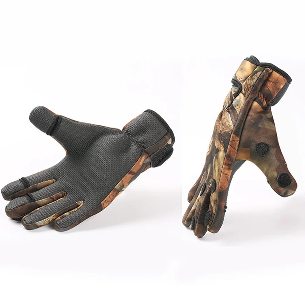 1 paio di guanti termici antivento antiscivolo in neoprene con 3 dita esposizione guanti da pesca sport all'aria aperta mimetico Xl