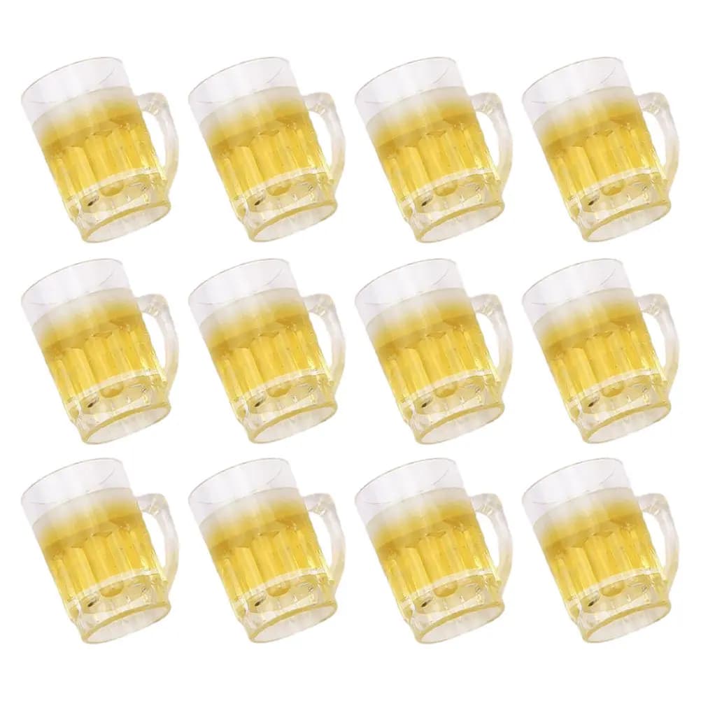 Set di 12 Miniature di Boccali di Birra in Resina, Decorazioni Realistiche per Case in Miniatura, Accessori per Foto, Forniture per Micro Paesaggi da Scrivania