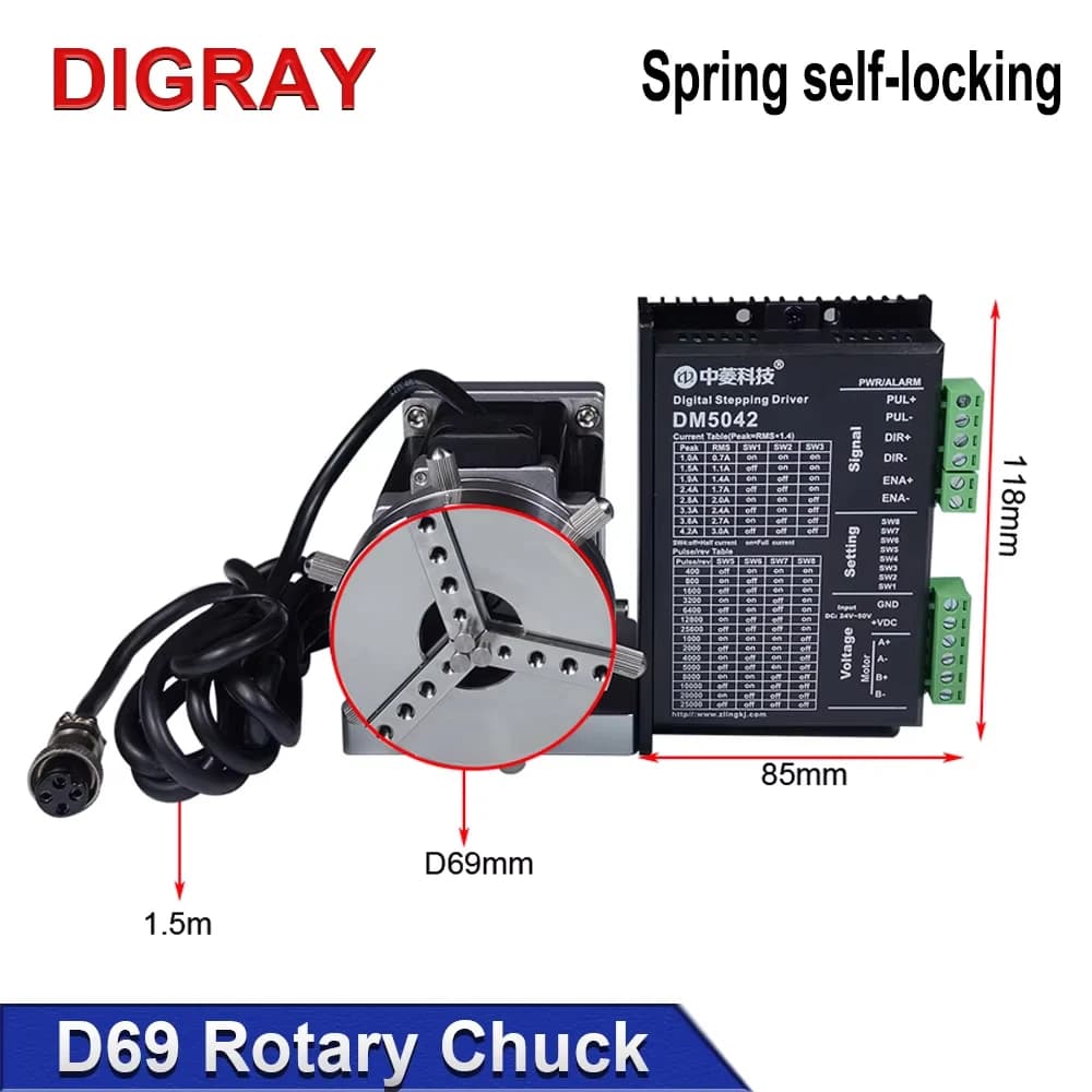 DIGRAY D69 CNC Laser Marking Machine with Rotating Axis for Ring Engraving, Bracelets and Jewelry, Rotating Attack with Automatic Lock