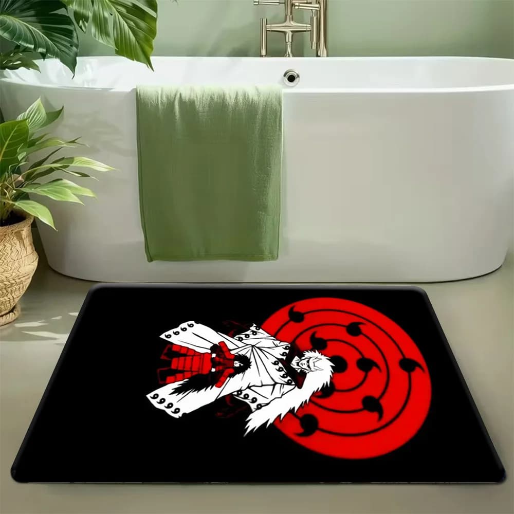Tappetino da bagno con stampa del simbolo Anime Naruto Madara Uchiha e Rinne Sharingan, tappeto da bagno lavabile e assorbente antiscivolo per vasca da bagno