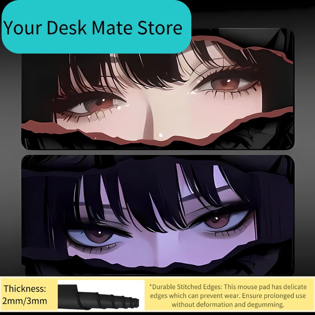 Fantastico tappetino per mouse con occhi di un personaggio anime – Tappetino per mouse dallo stile scuro e personalizzato, decorazione per scrivania e setup gaming