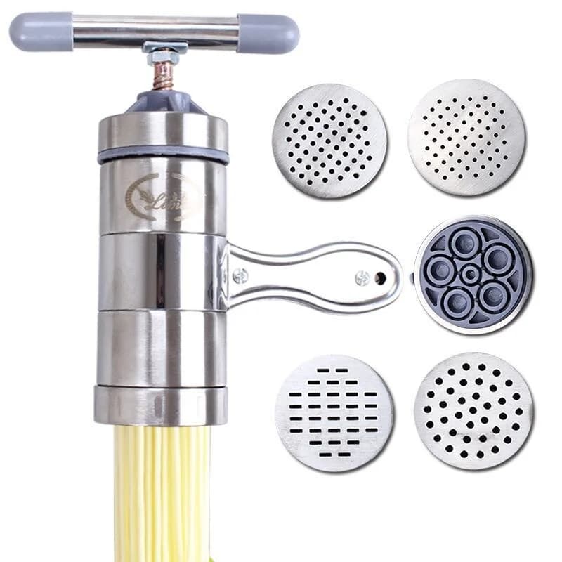 5 stampi in acciaio inox Noodle Maker Fresh Press Pasta macchina spremiagrumi pentole fare Spaghetti utensili da cucina piccola pressa per Noodle