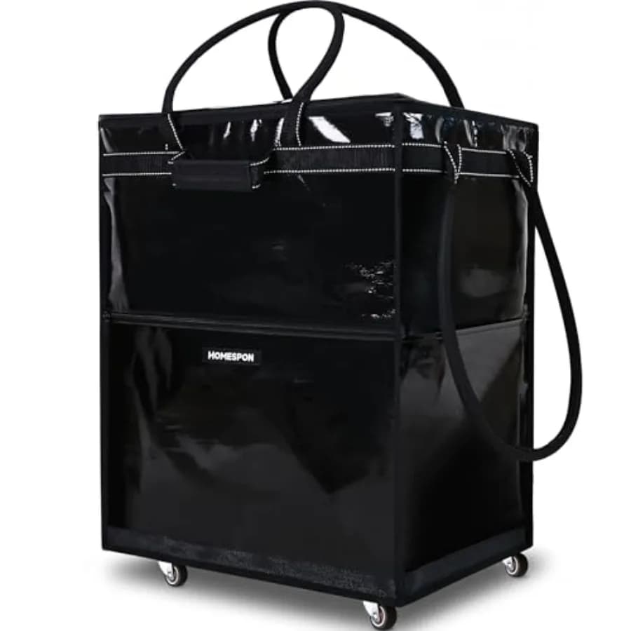 Grande Borsa Nera con Ruote per la Spesa, 142L, Organizer Impermeabile Resistente per Viaggi, Campeggio, Spesa, Lavanderia