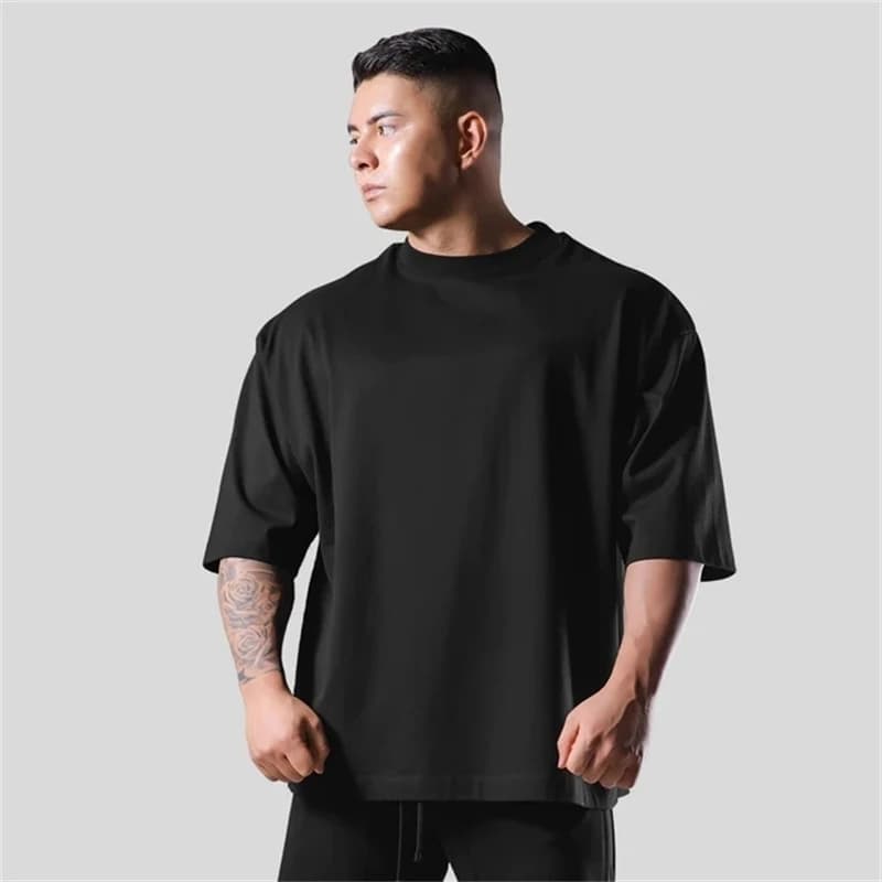 230G M-5XL Maglietta solida 100% cotone Palestra Sport Fitness Allentato di grandi dimensioni Uomo Manica corta Camicia da corsa Uomo Allenamento T-shirt da allenamento