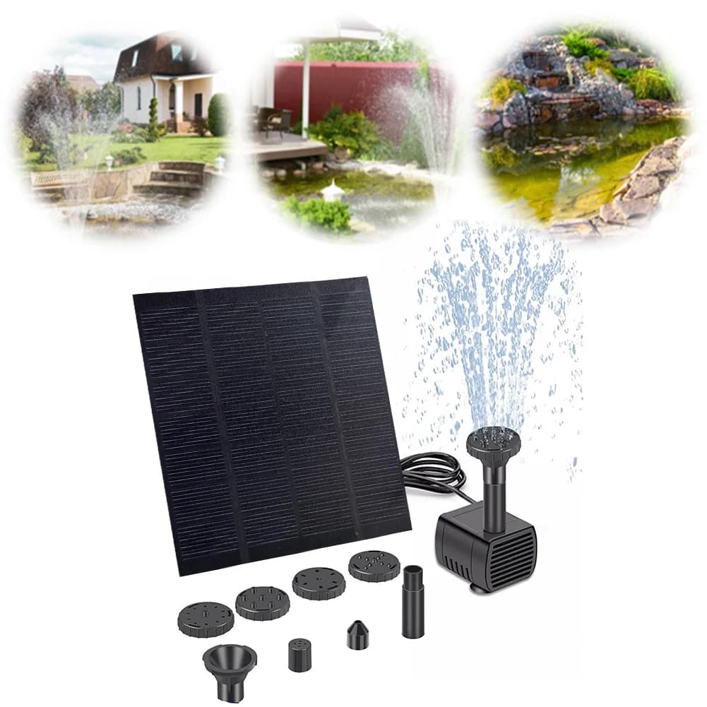 Pompa Solare per Fontana con Ugelli, Pompa Solare per Laghetto, Pompa Solare per Giardino, Piscina, Laghetto, Acquario, Fontana