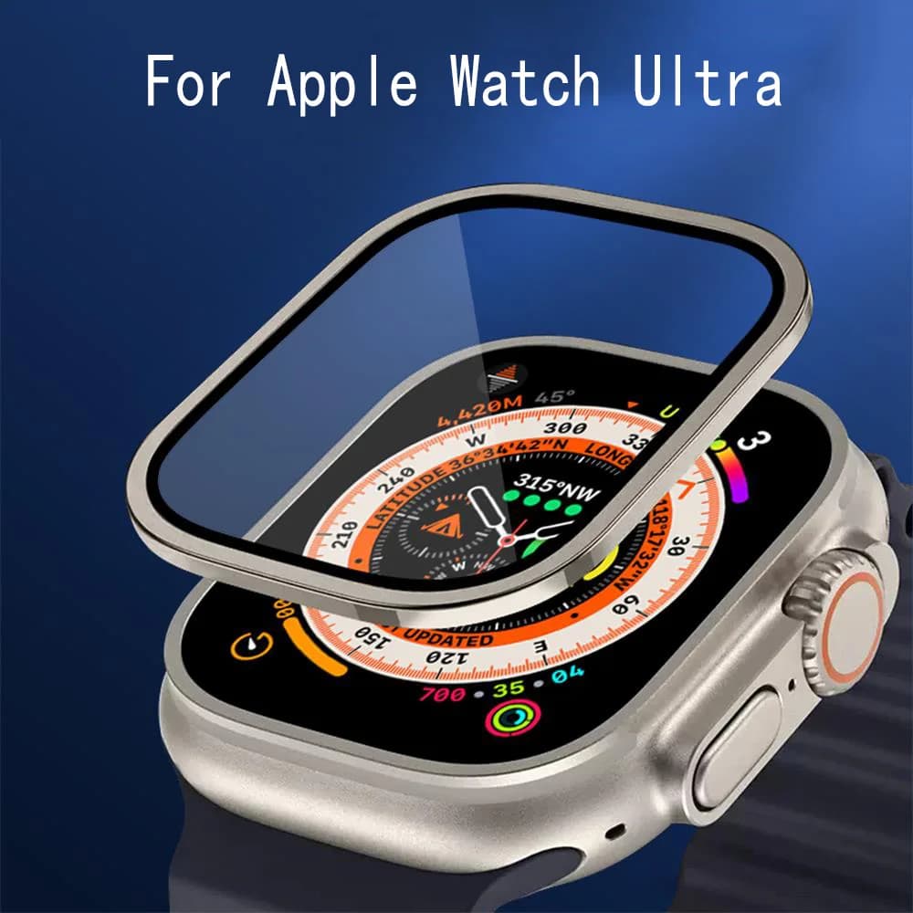 Paraurti in metallo + vetro temperato per Apple Watch Ultra 49mm Accessori Proteggi schermo Anti-graffio HD Full Film iWatch Ultra 49 mm