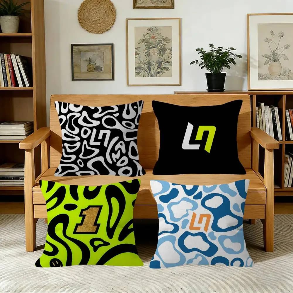 Fodera per cuscino decorativa per camera da letto, soggiorno e divano, con motivi di piloti di corse (L-Landos, N-Norris)
