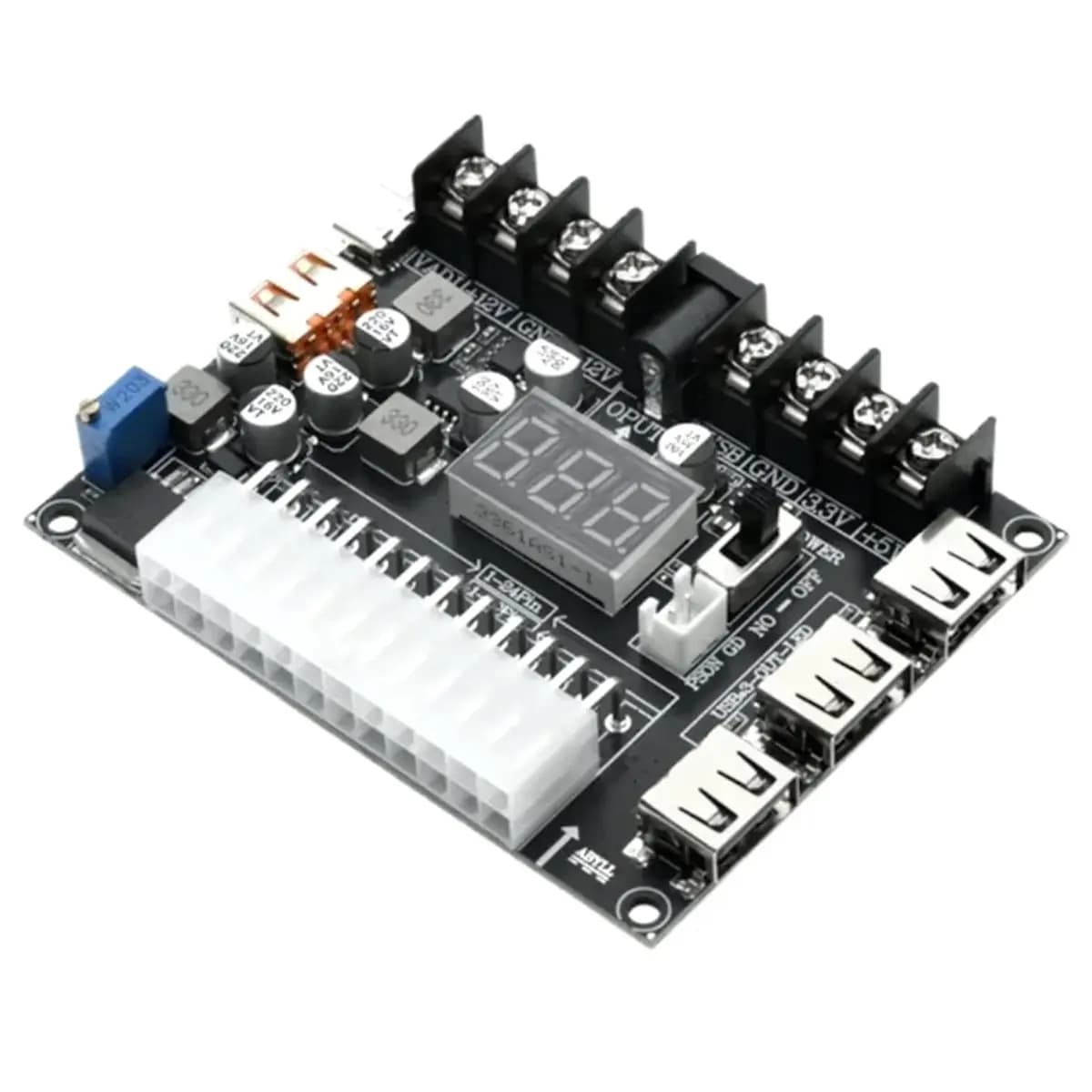 NEW FACTORY~20/24 Pin Atx Power Adapter Board PC Computer Power Module Adapter Adjustable Voltage Red Digital Display with Shell