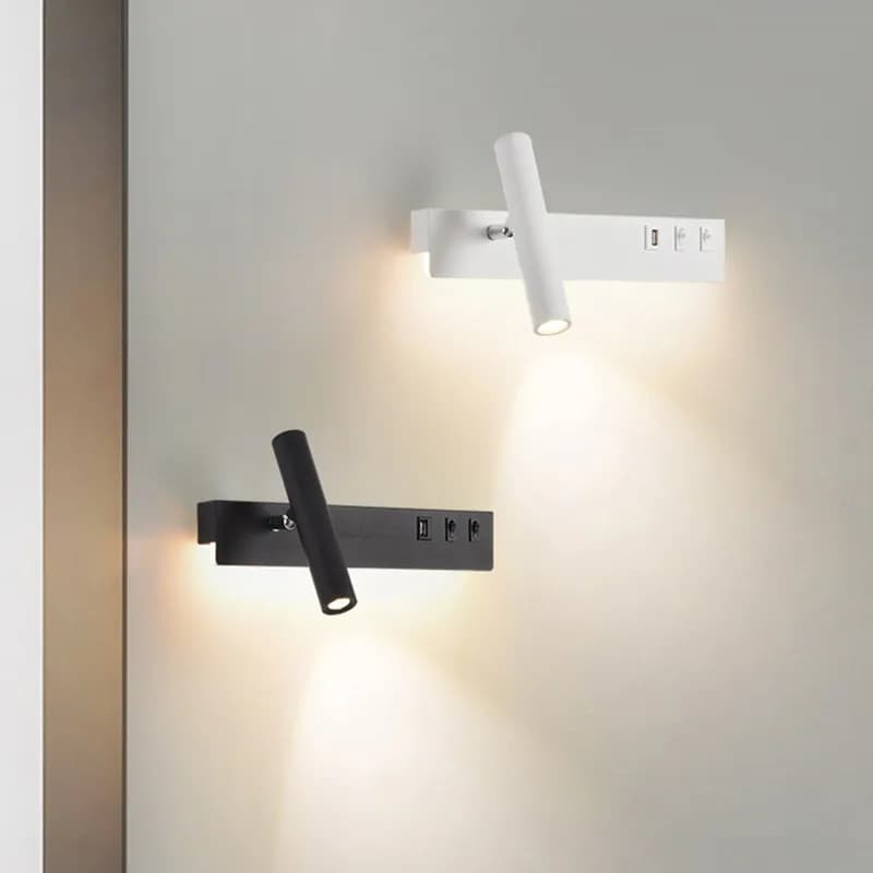LED wall lamp from modern Nordic reading on bedside table with USB switch living background wall sconce creative swivel spotlight