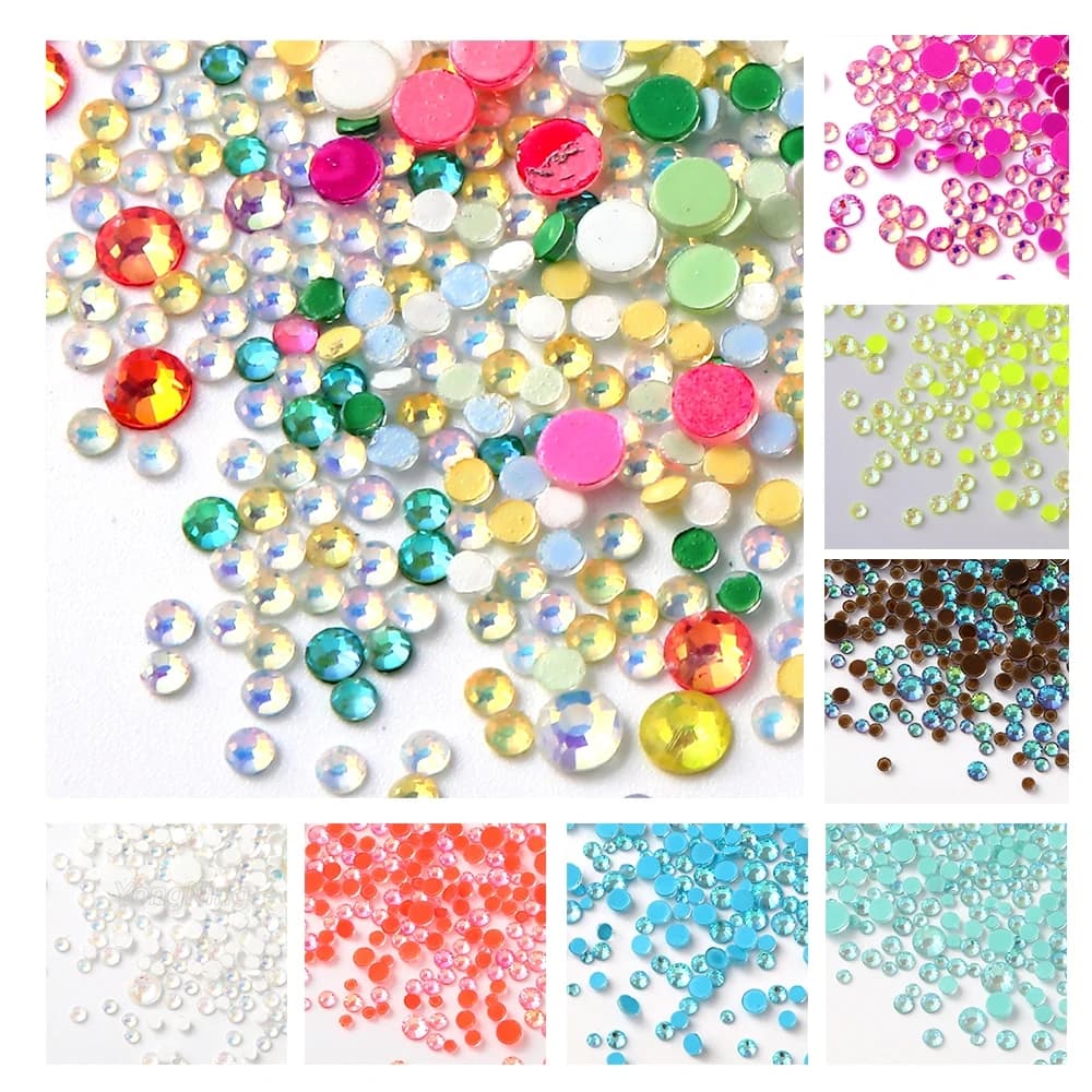 Formato della miscela SS4-20 Neon AB quanlity Cristallo Non Hot FixRhinestones Decorazioni con retro piatto Pietre glitterate fai da te Accessori per nail art 3D