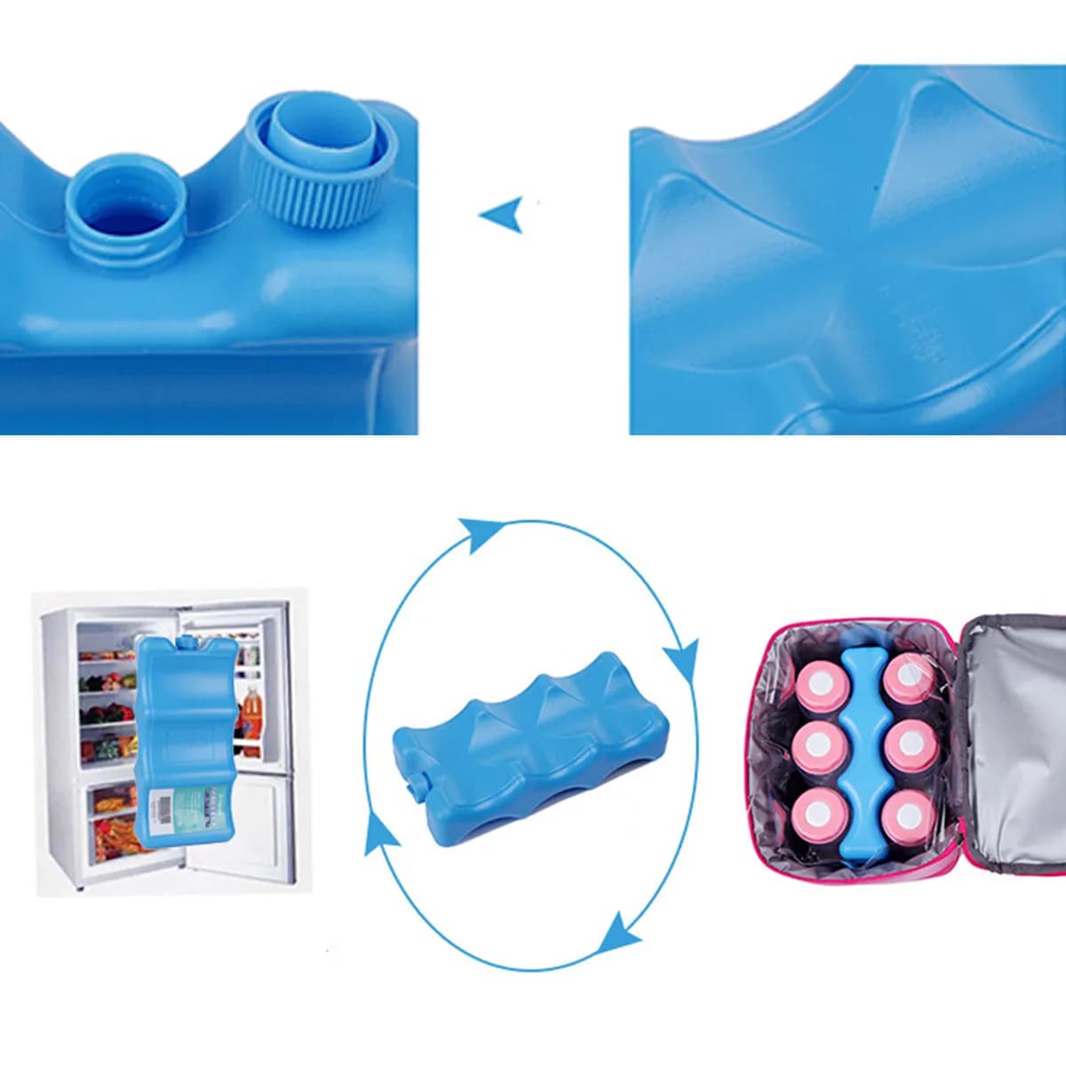 Blue Modular Container for Foods with Reusable Ice, Large Container for Preservation PP Foods for Kitchen, Refrigerant Package
