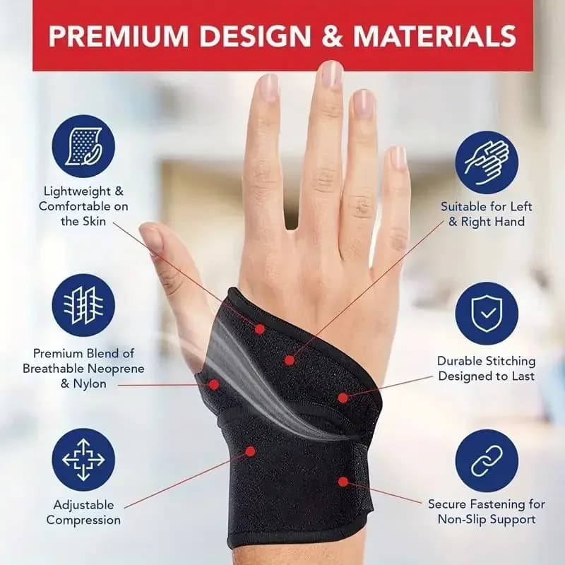 Supporto per Polso Regolabile con Cinturino, Adatto per Entrambe le Mani, Perfetto per Uomini e Donne, Ideale per Sindrome del Tunnel Carpale