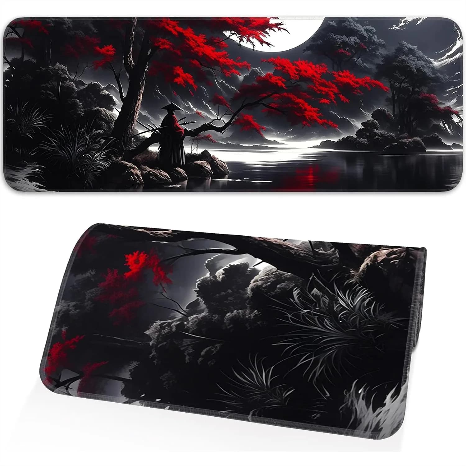 Dark Red Moon Gaming Mouse Pad Extended with Non-Slip Base, Full Keyboard Desk Mat for Office and Home Use 31.5x11.8 Inch