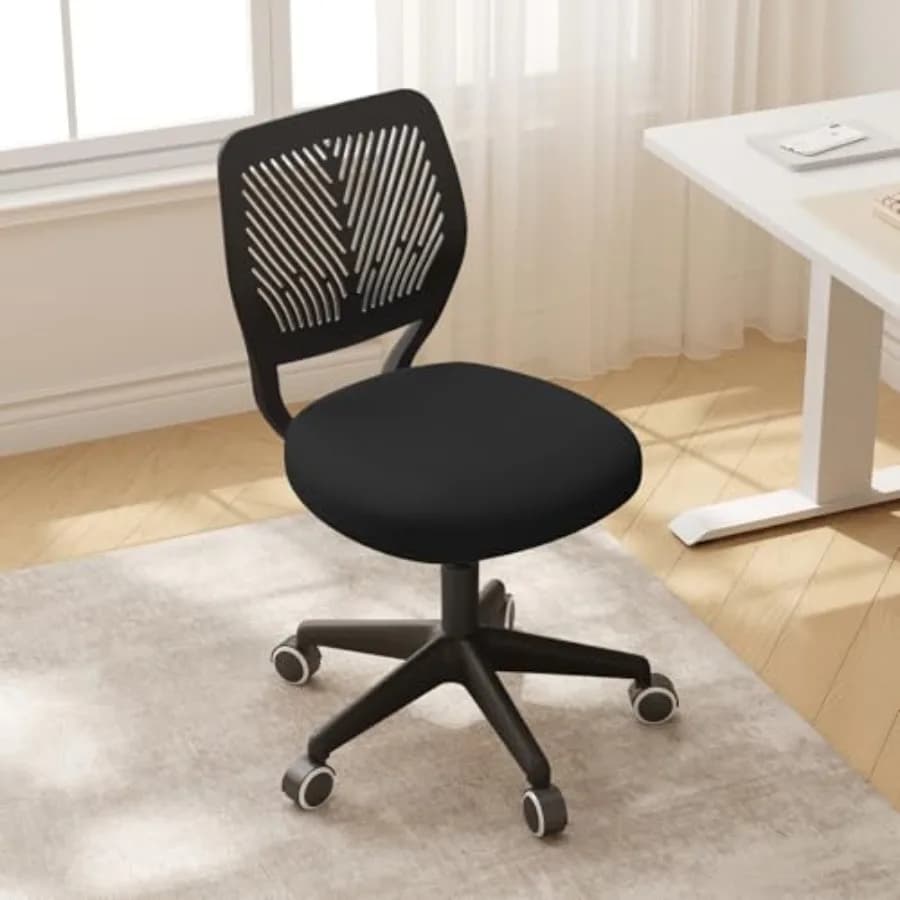 Sedia da Scrivania Senza Braccioli, Regolabile in Altezza, Girevole, con Cuscino Imbottito in Rete Morbida, Ergonomica, Compatta per Studio
