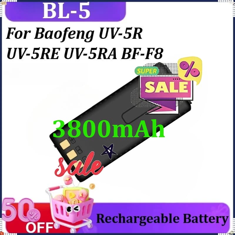 Batteria Ricaricabile Li-ion Tipo-C 3800mAh BL-5 per Radio Baofeng UV-5R UV-5RE UV-5RA BF-F8 F9, Batteria per Walkie Talkie