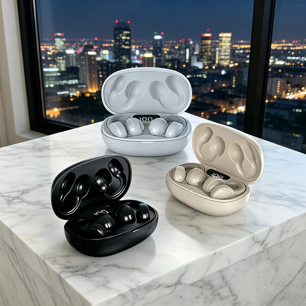 Cuffie Wireless TWS a Conduzione Ossea, Auricolari Bluetooth Impermeabili per Sport, con Gancio per Orecchio e Microfono