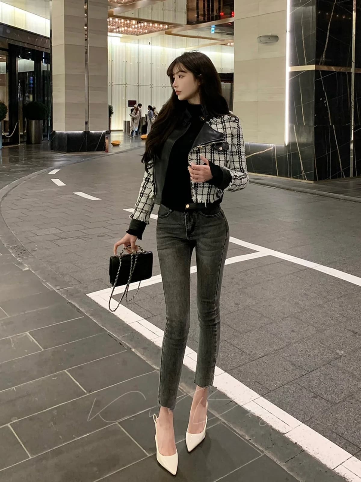 Retro High Waist Stretchy Slim Fit Blue Grey Washed out Jeans Women's Fashionable Versatile Skinny Denim Pants Autumn Cotton ...