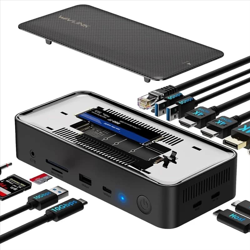 Docking station per display USB C tripla 4K a 60 Hz Hub 13 in 1 tipo C da 5 Gbps con custodia M.2 PCIe/SATA SSD Supporto 100 W PD