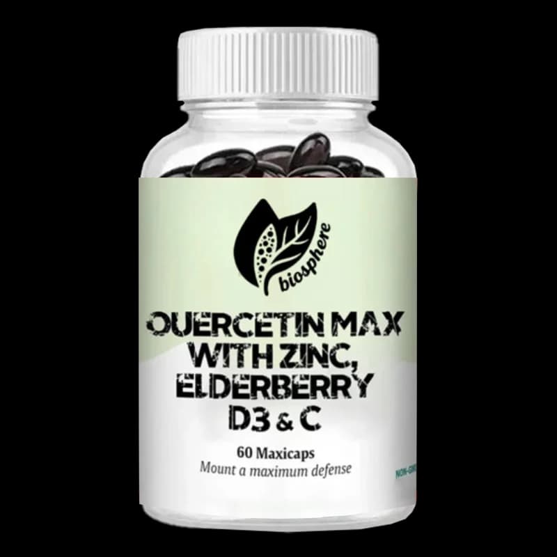 Quercetin 500 mg zinc supplement, non GMO and gluten-free containing vitamin C and elder zinc, 60 vegetarian capsules