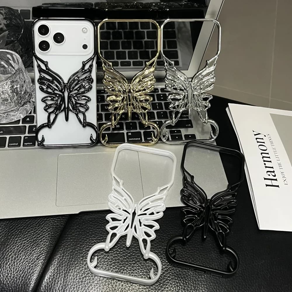 Borderless Hollow Butterfly Electroplating Glossy Series PC Case for iPhone 17 Air 16 15 14 Plus 13 12 11 Pro Max Hard Cover