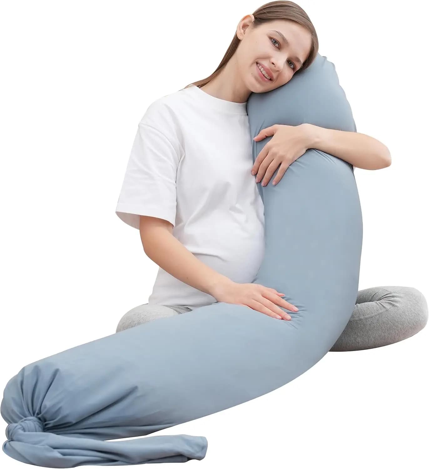 Cuscino per Gravidanza a Corpo Intero con Rivestimento Rinfrescante - Supporto per Lato, Schiena, Gambe, Pancia e Fianchi in Grigio