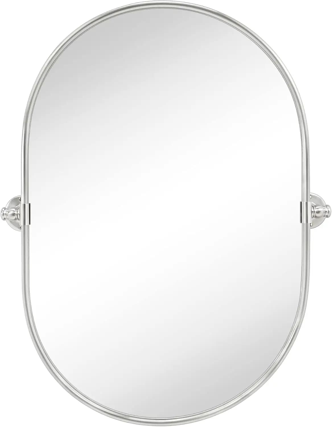 Specchio da Bagno Ovale Girevole in Nichel Spazzolato, a Forma di Pillola, Inclinabile, con Cornice in Metallo, Regolabile, Dimensioni Totali 23
