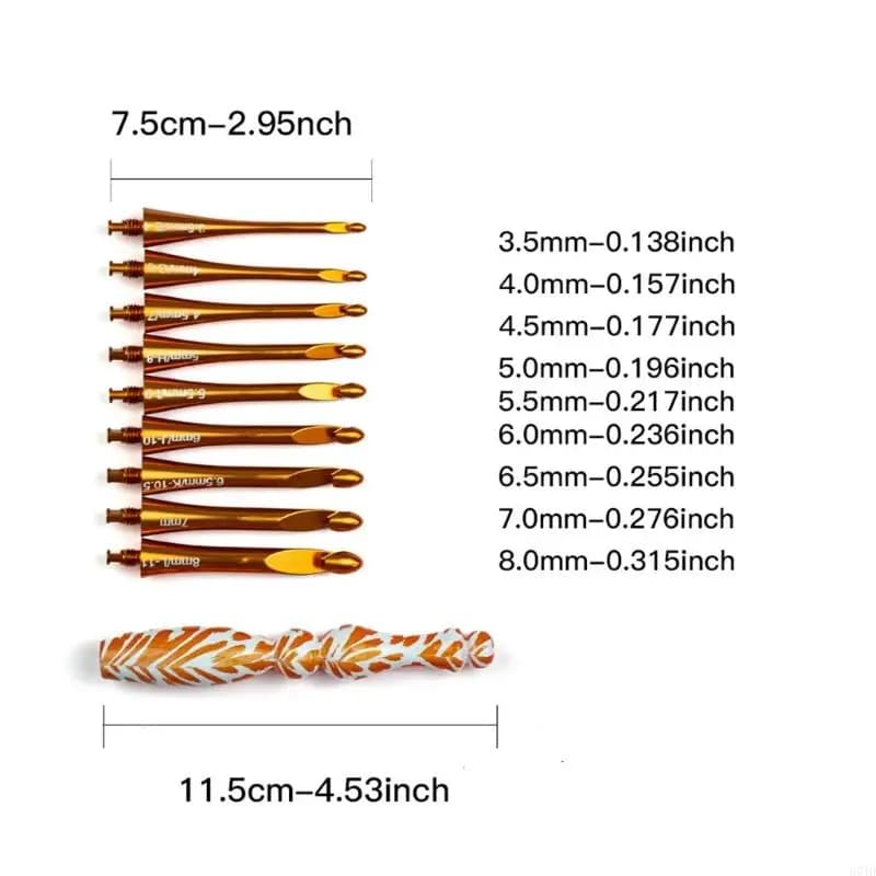 Crochet Hook Set with Patterned ABS Handle, Interchangeable Aluminium Crochet Hook for Handmade Sweater Scarves Bag Yarn 37JD