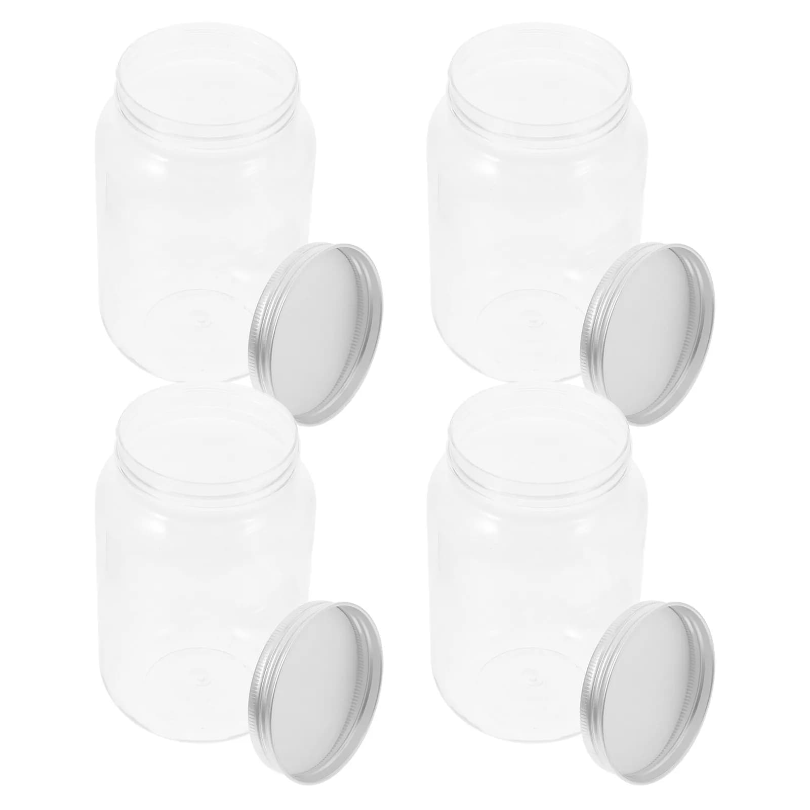 4Pcs Clear Plastic Storage Jars with Airtight Lids Versatile for Kitchen Office Bedroom Use Dried Fruits Nuts Spices Seasonings
