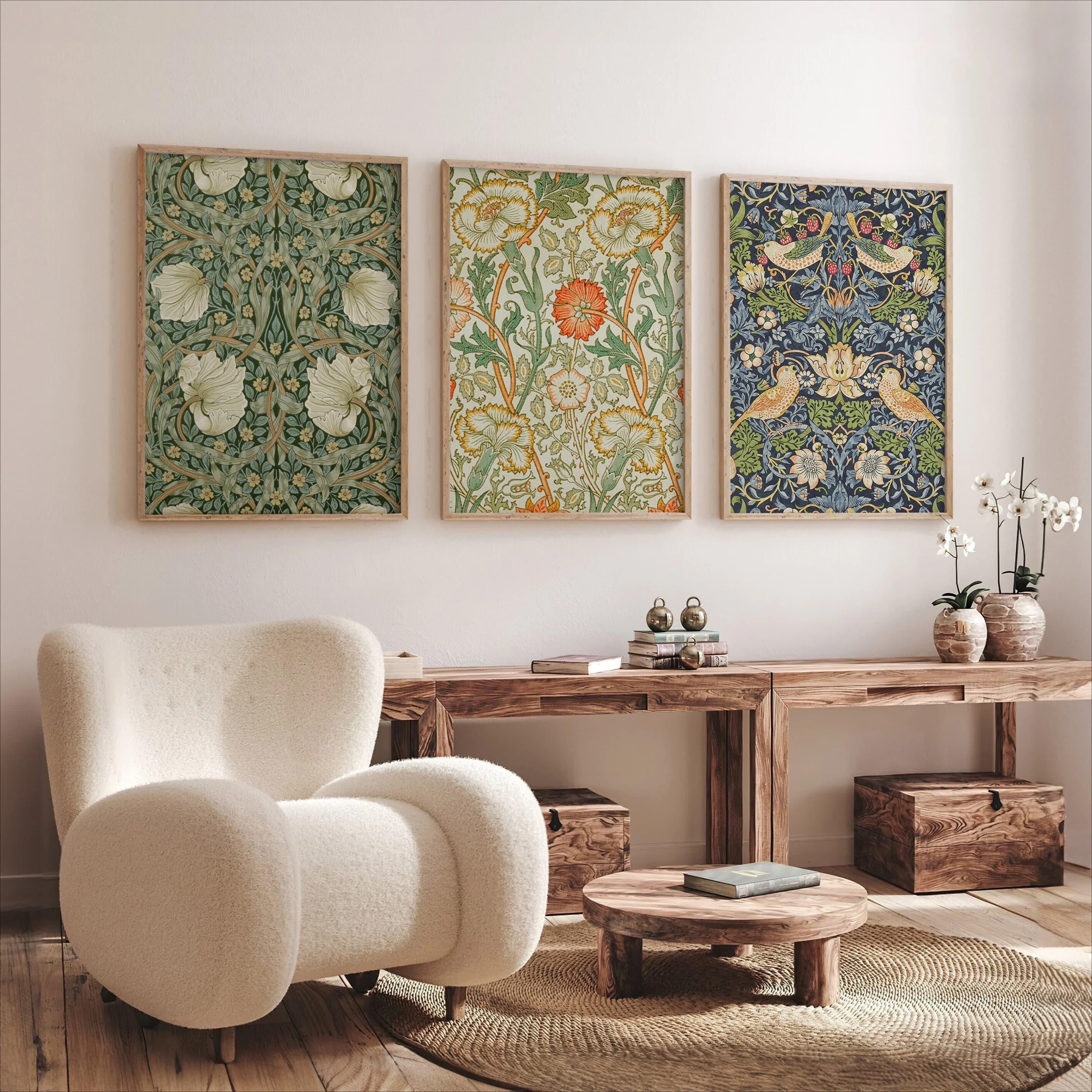 William Morris Stampa Mostra floreale Poster Tessile Wall Art Nouveau Stampa Wall Art Set di 3 Galleria Trittico Regalo su tela