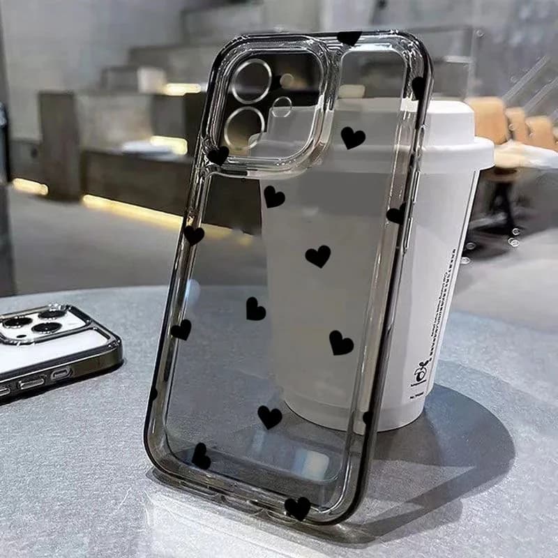Transparent Soft Case with Cartoon Heart for iPhone 16 17 Air Pro Max 14 12 13 11 15 Mini 7 8 Plus
