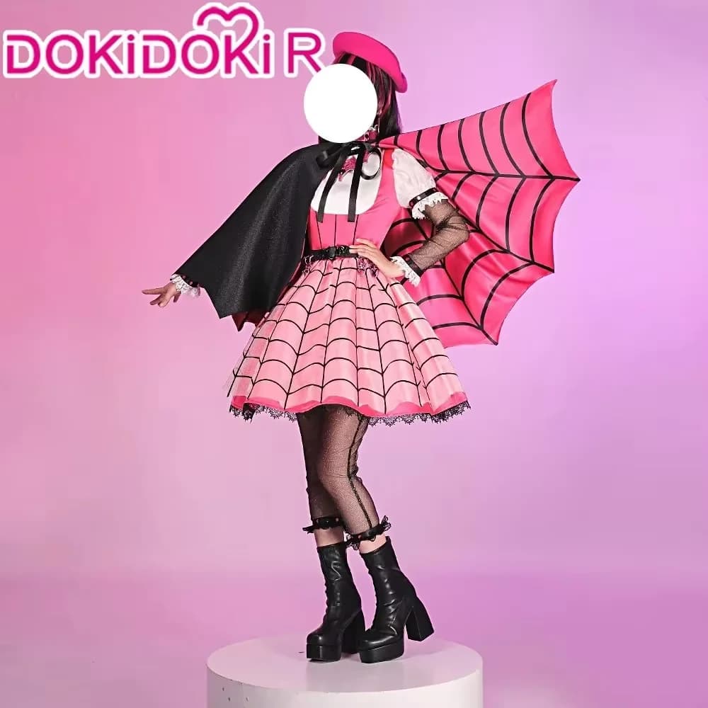 Costume Cosplay di Draculaura Anime【S-3XL】Abito Rosa Carino da Donna per Halloween, Cosplay da Vampiro, Taglie Forti
