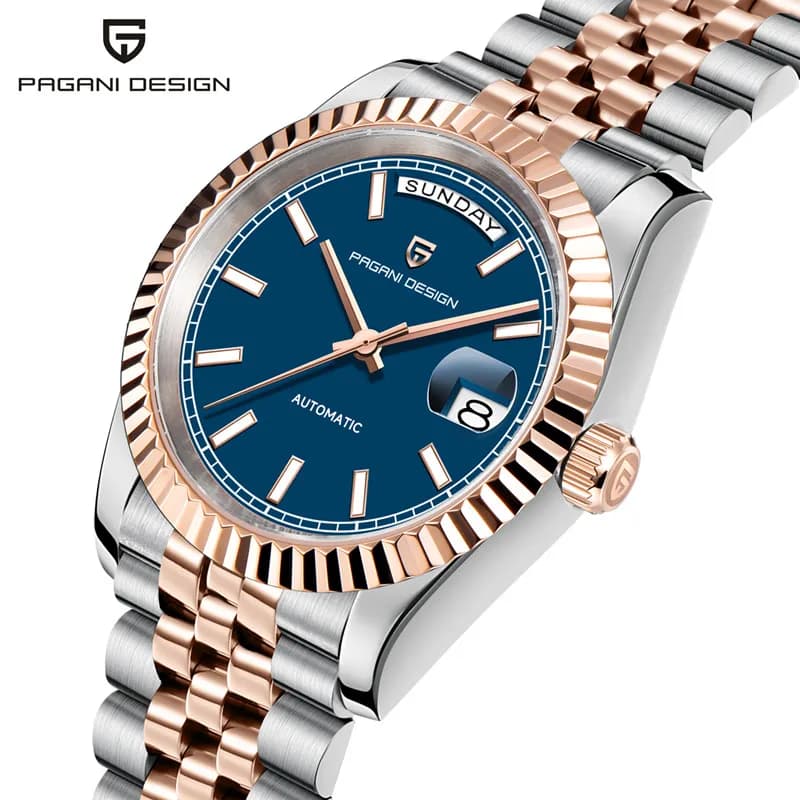 PAGANI DESIGN Orologio da uomo con doppio calendario 36MM, in acciaio inossidabile, impermeabile 10Bar, con vetro zaffiro, orologio sportivo meccanico di alta gamma.