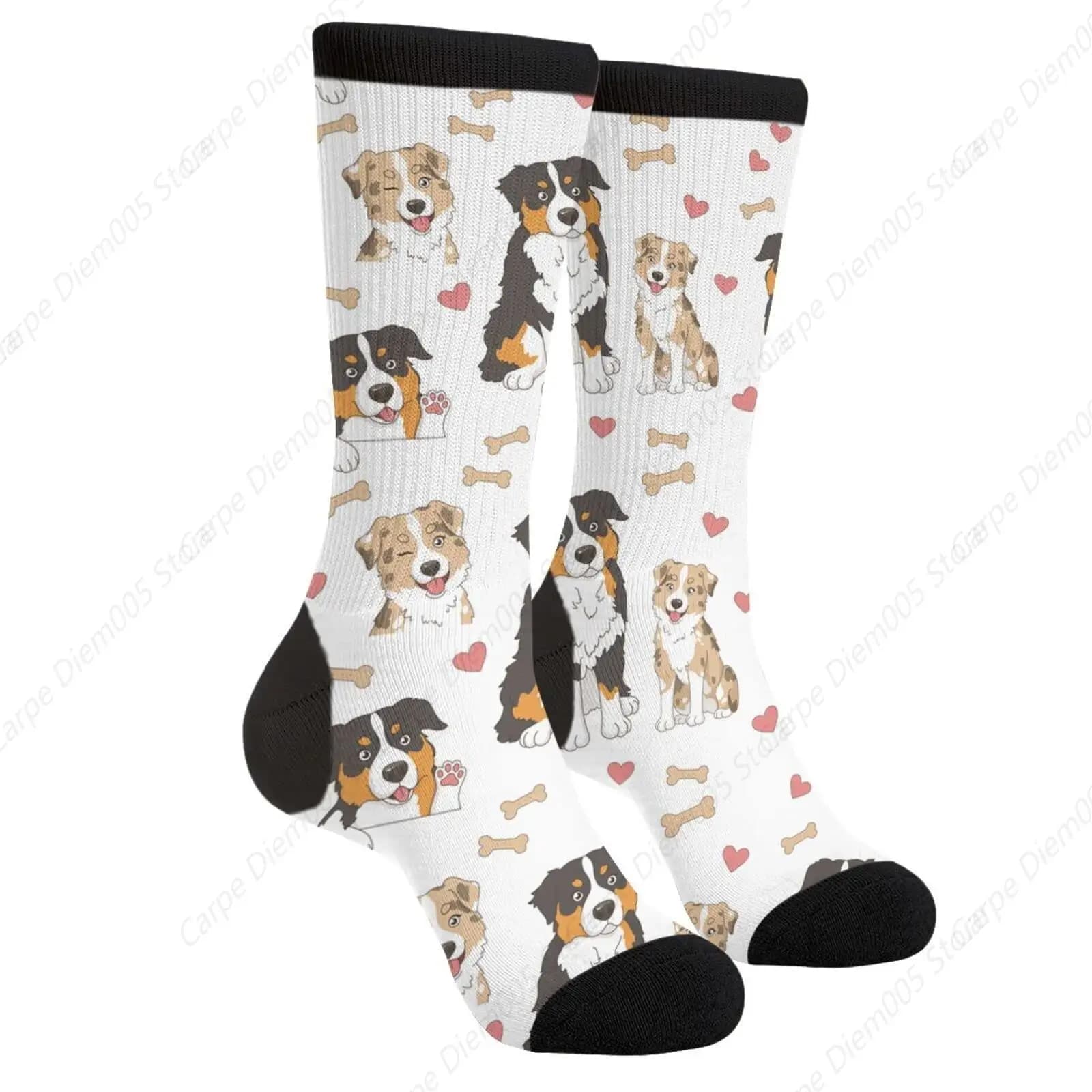 Cute Australian Shepherd Australian Cattle Dog Aussie Dog Bone Heart Casual Funny Funky Novelty Socks For Men Women
