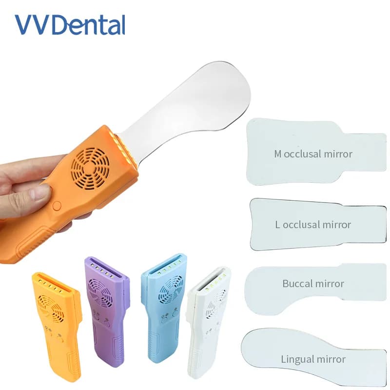 Dental Stainless Steel Anti-fog Mirror Orthodontic Intraoral Photo Reflector Stainless Steel Articulator Fan with LED Light