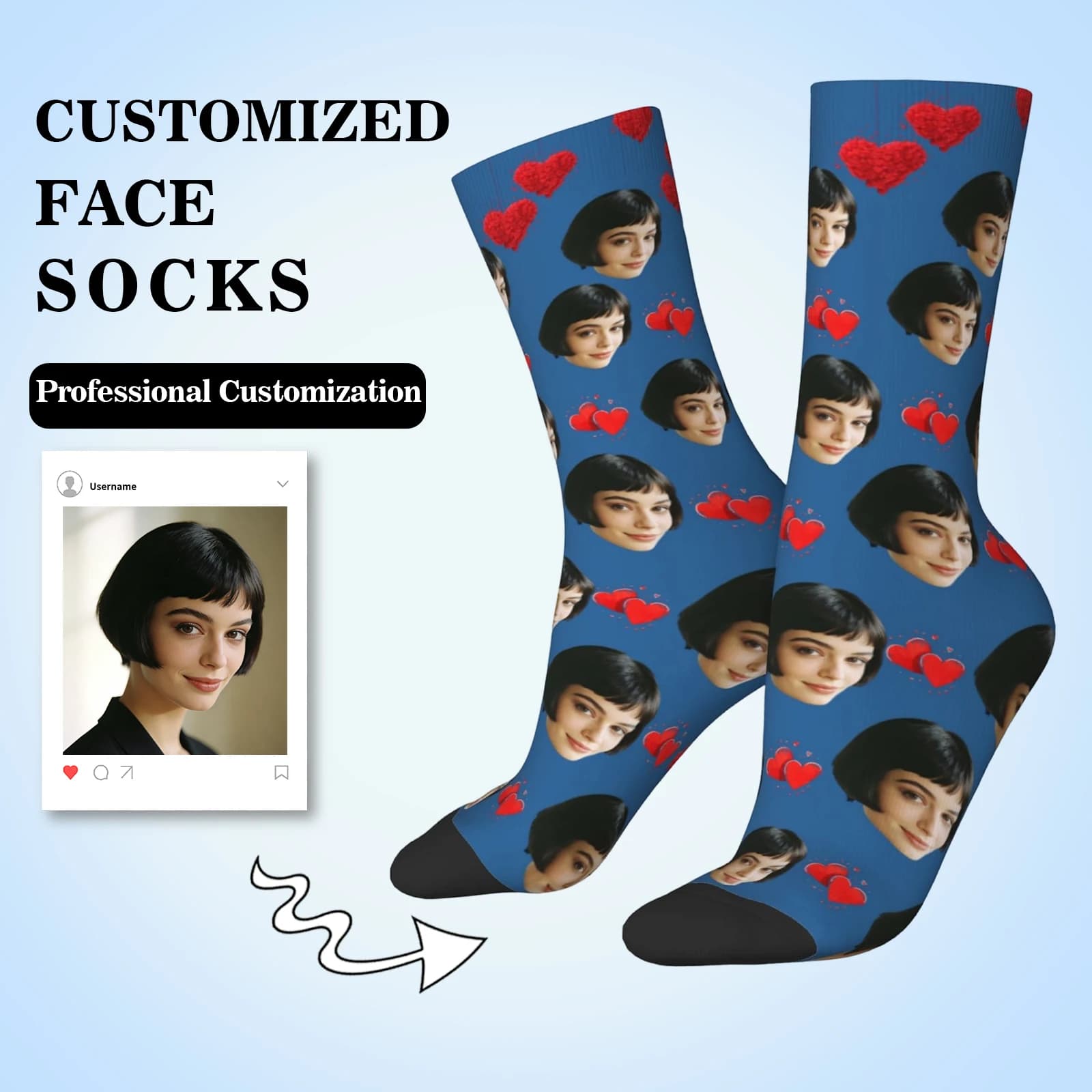 Personalized Socks in Face Shape, Unisex Fai-da-Te Socks with Custom Photo, Socks with Customized Picture, Custom Socks As Gift
