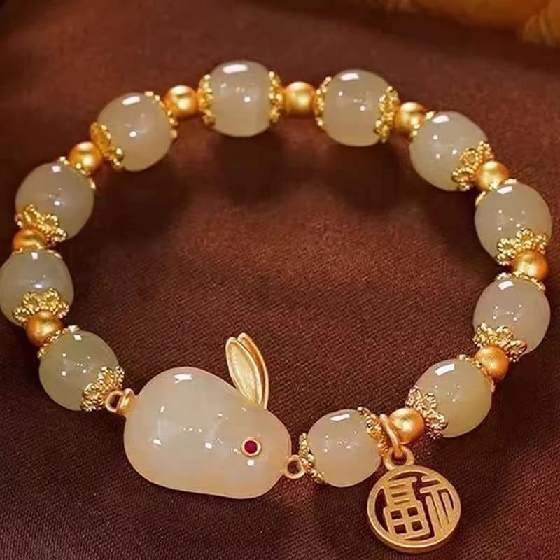 1Pc New Yellow Rabbit Bracelets Vintage Beads Adjustable Hand Ornaments in Chinese Style Jewelry Gifts