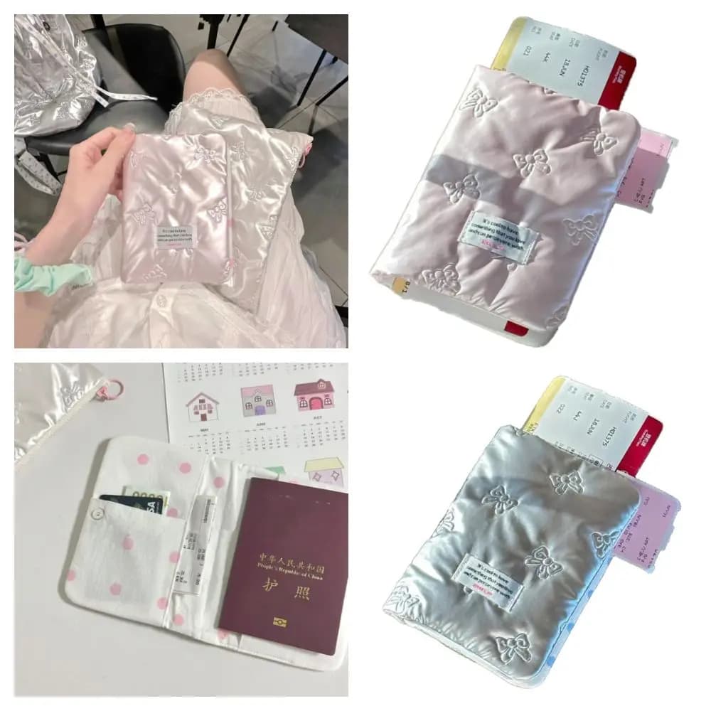 Creative Pink Silver Passport Cover Bowknot Multi-function Card Holder Accessories Anti Theft Certificates Passport Bag
