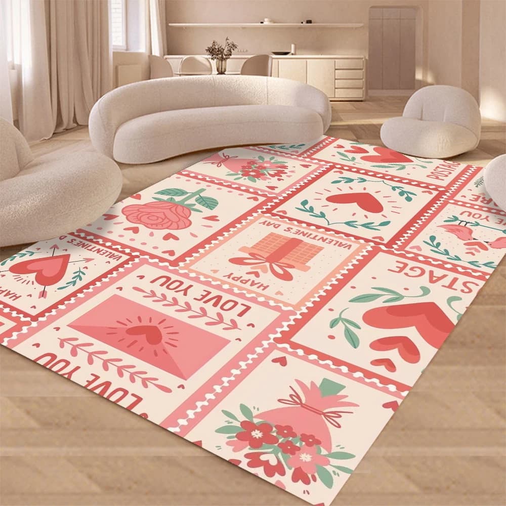 Stamp Heart Rose Floral Print Area Rug Soft Anti Slip Washable Floor Mat For Bedroom Living Room Home Decor Carpet