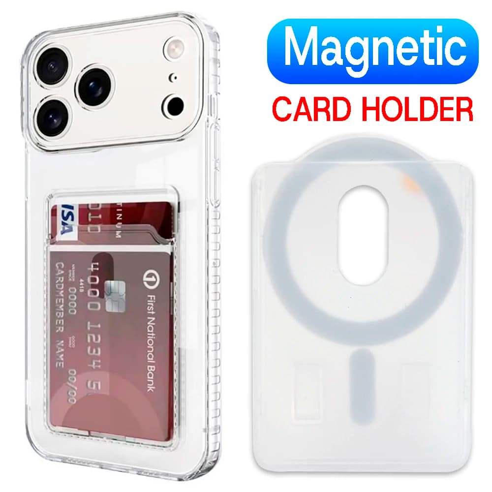 Custodia trasparente per carta magnetica per custodia a portafoglio con porta carte Magsafe Supporto trasparente per supporto per PC per adsorbimento della custodia del telefono con scheda iPhone
