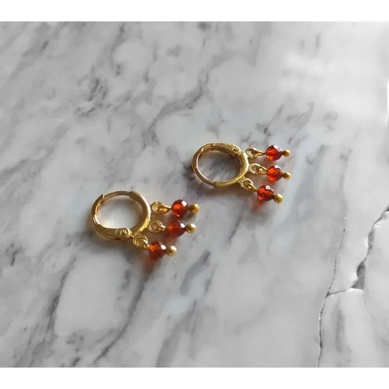 14K gold-plated orange garnet earrings: Pendant gemstone earrings