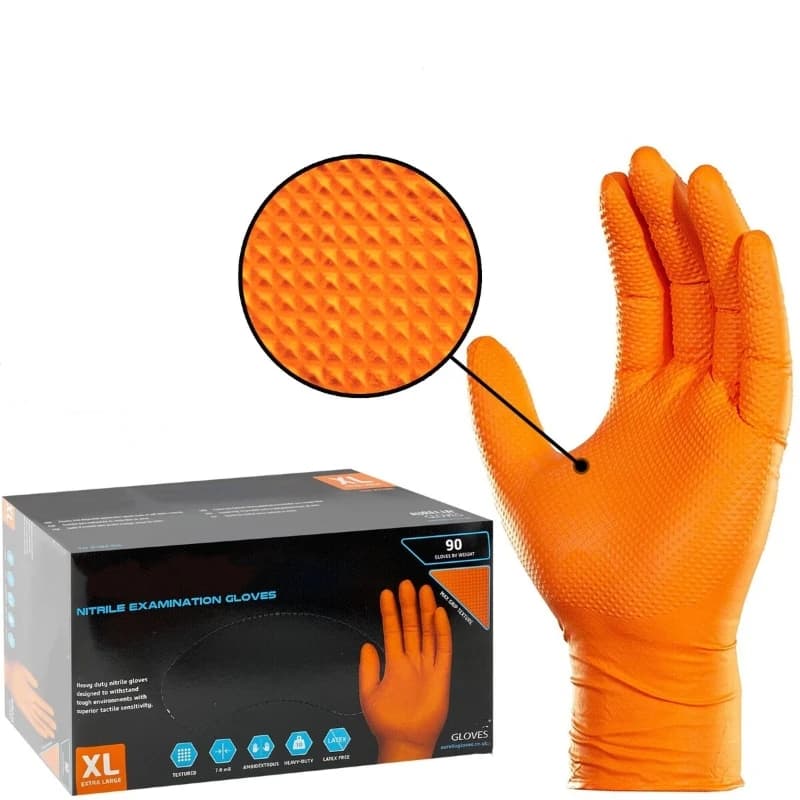 Guanti monouso industriali spessi in nitrile resistenti da 8mil con guanti da meccanico per la pulizia con impugnatura a trama diamantata senza lattice